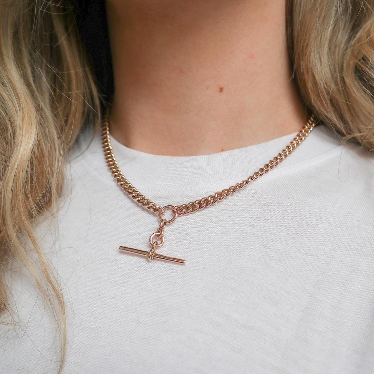 9K Rose Gold Albert Chain Necklace
