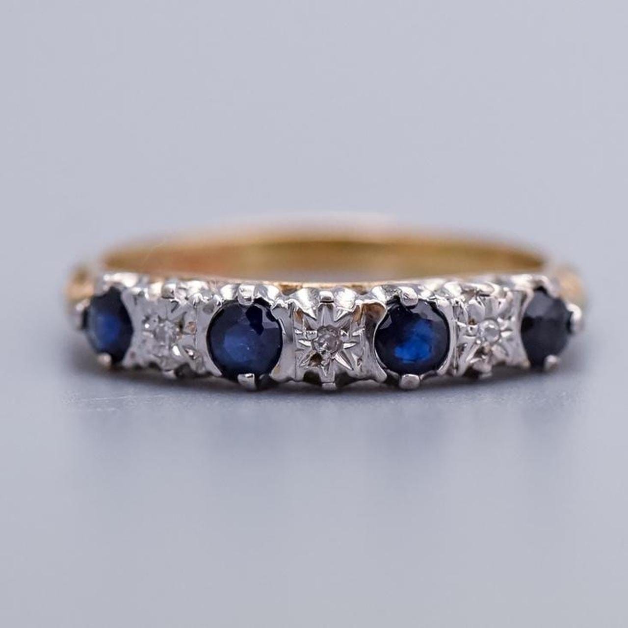 9K Gold Sapphire and Diamond Ring
