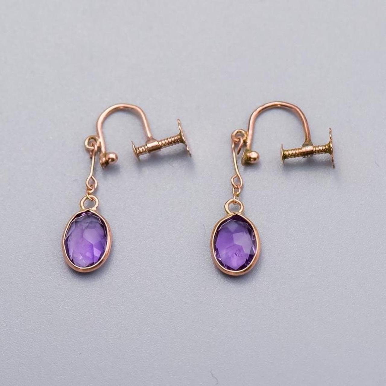 9K Rose Gold Amethyst Dangly Earrings