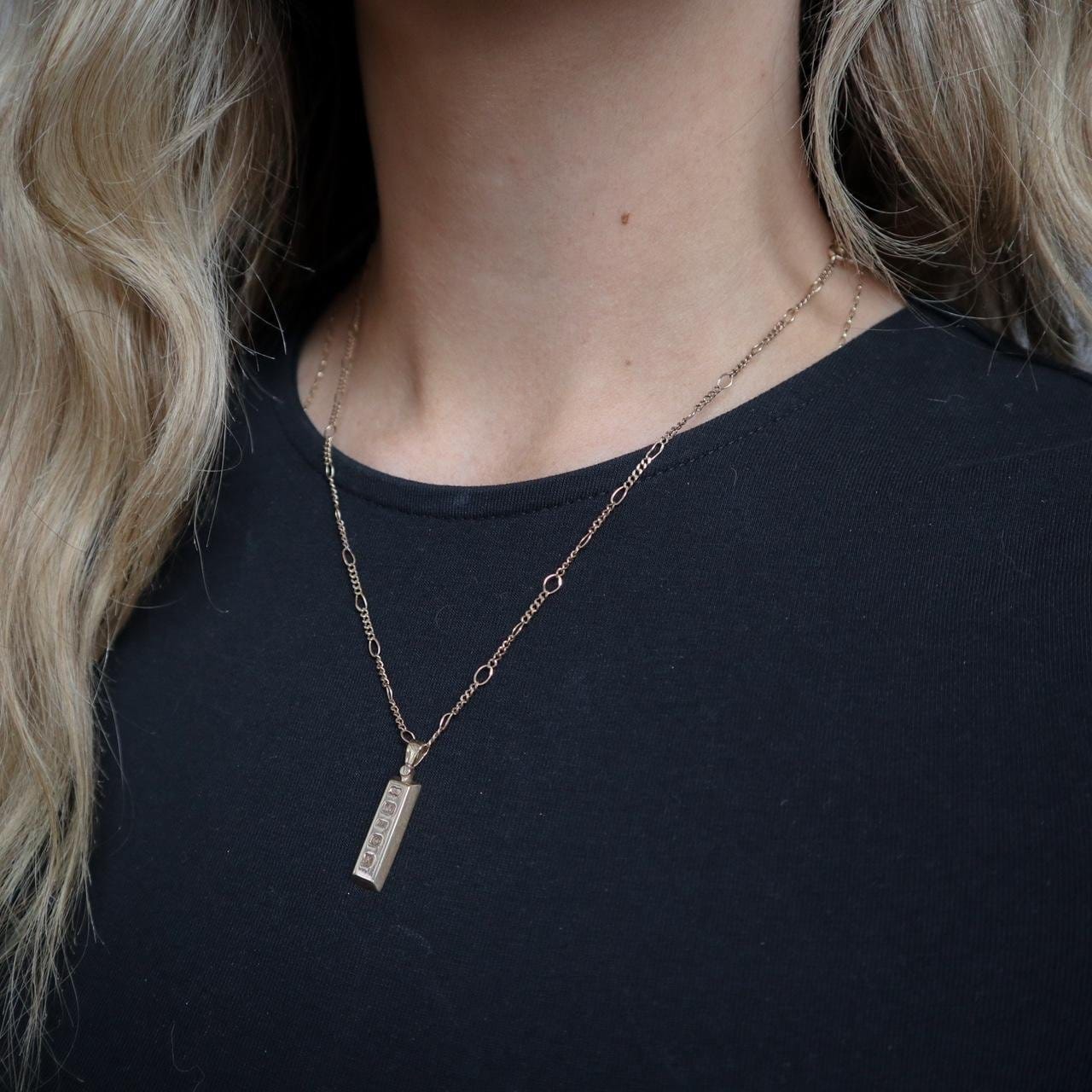 9K Gold Ingot Pendant Necklace