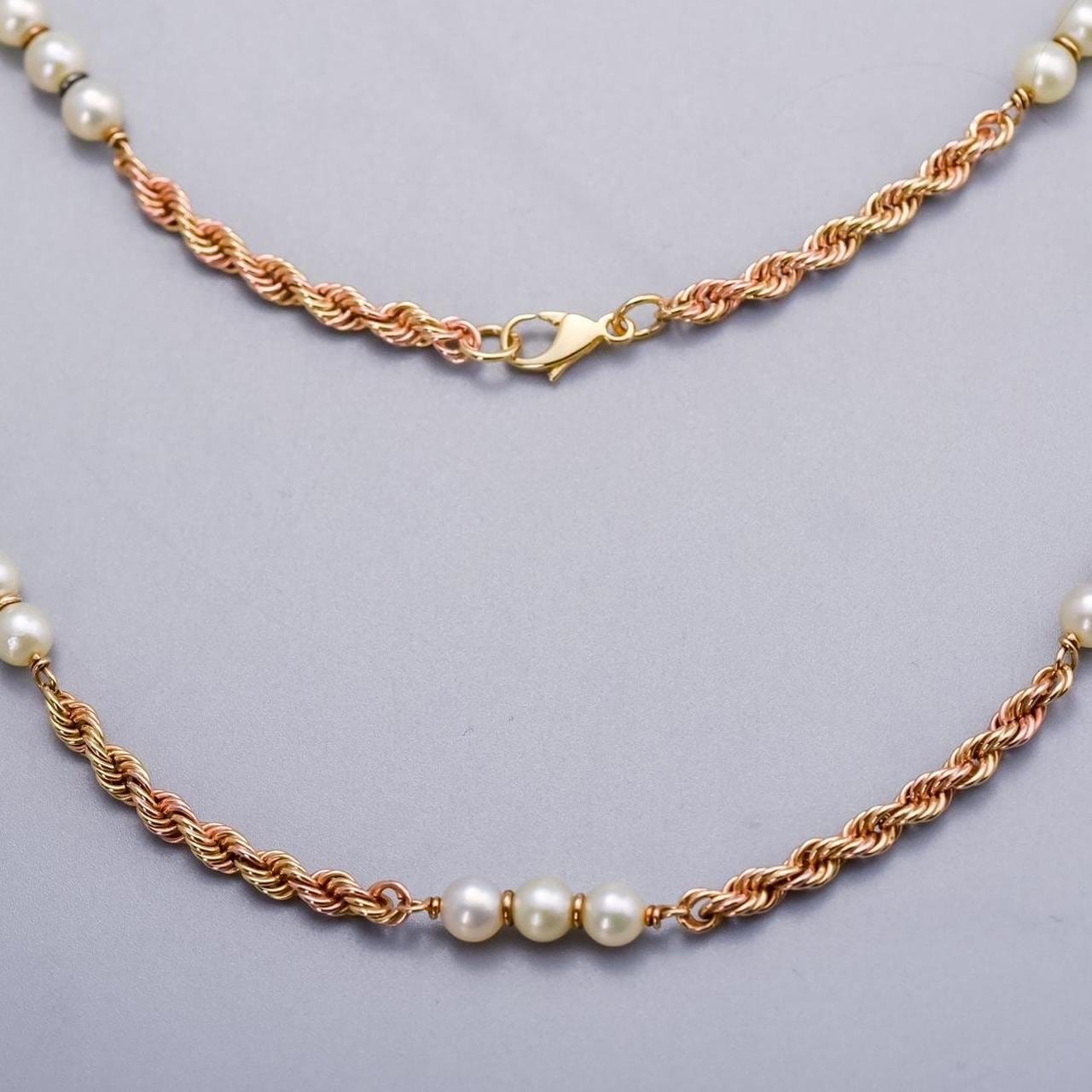 9K Gold Rope Chain Pearl Necklace