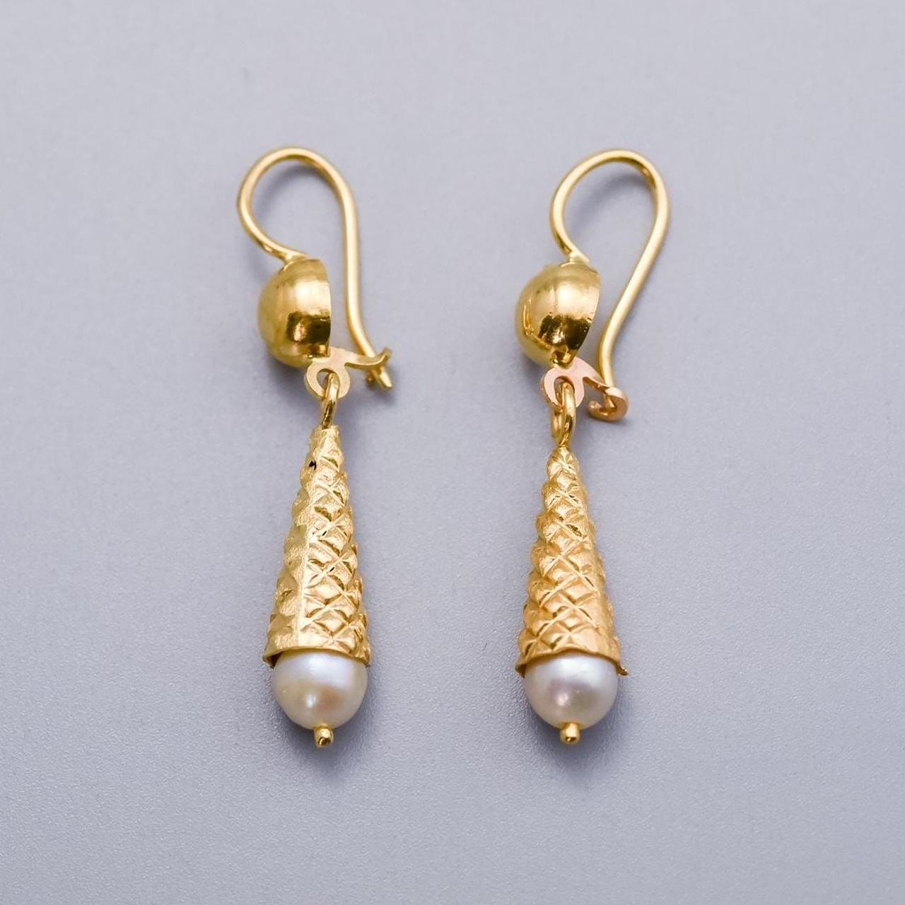 18K Gold Pearl Dangly Earrings