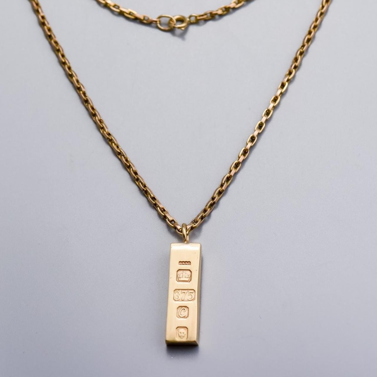 9K Gold Ingot Pendant Necklace