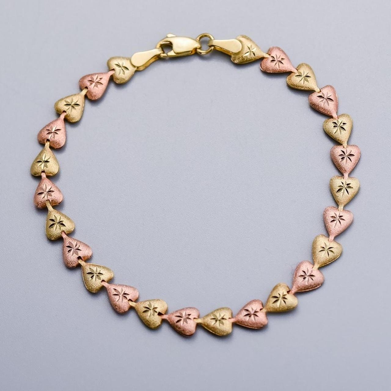 14K Gold Two-Tone Heart Bracelet