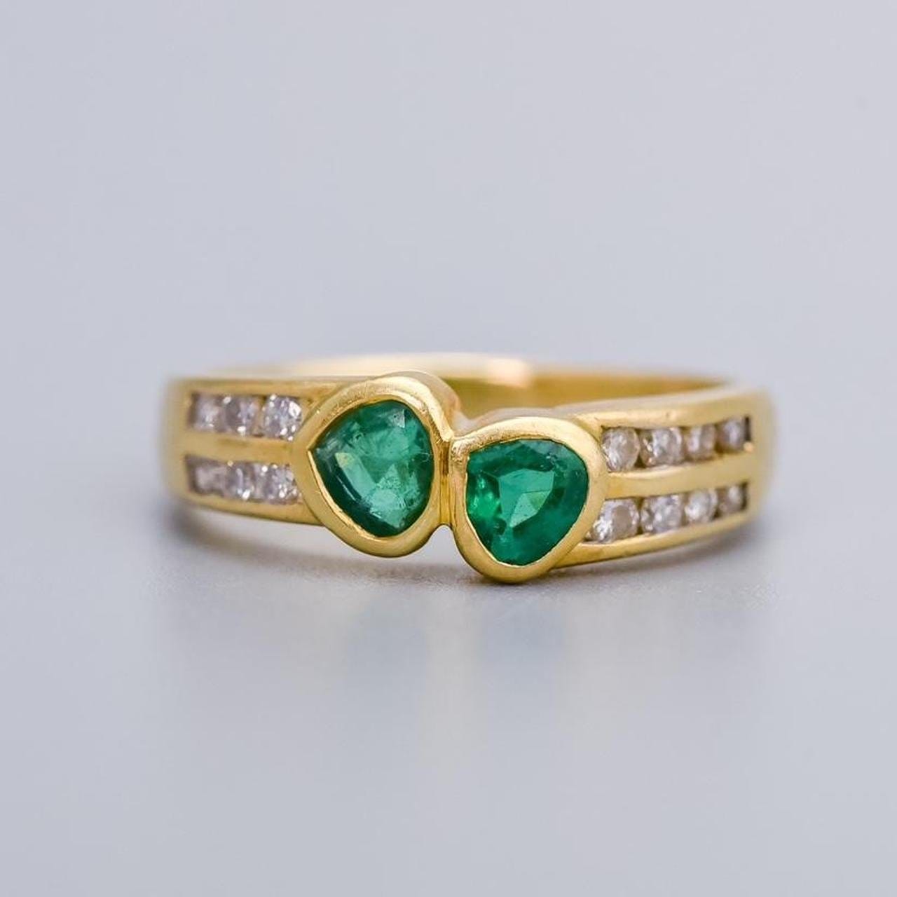 18K Gold Emerald and Diamond Ring