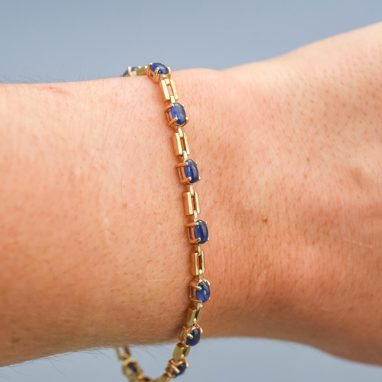 10K Gold Cabochon Sapphire Tennis Bracelet