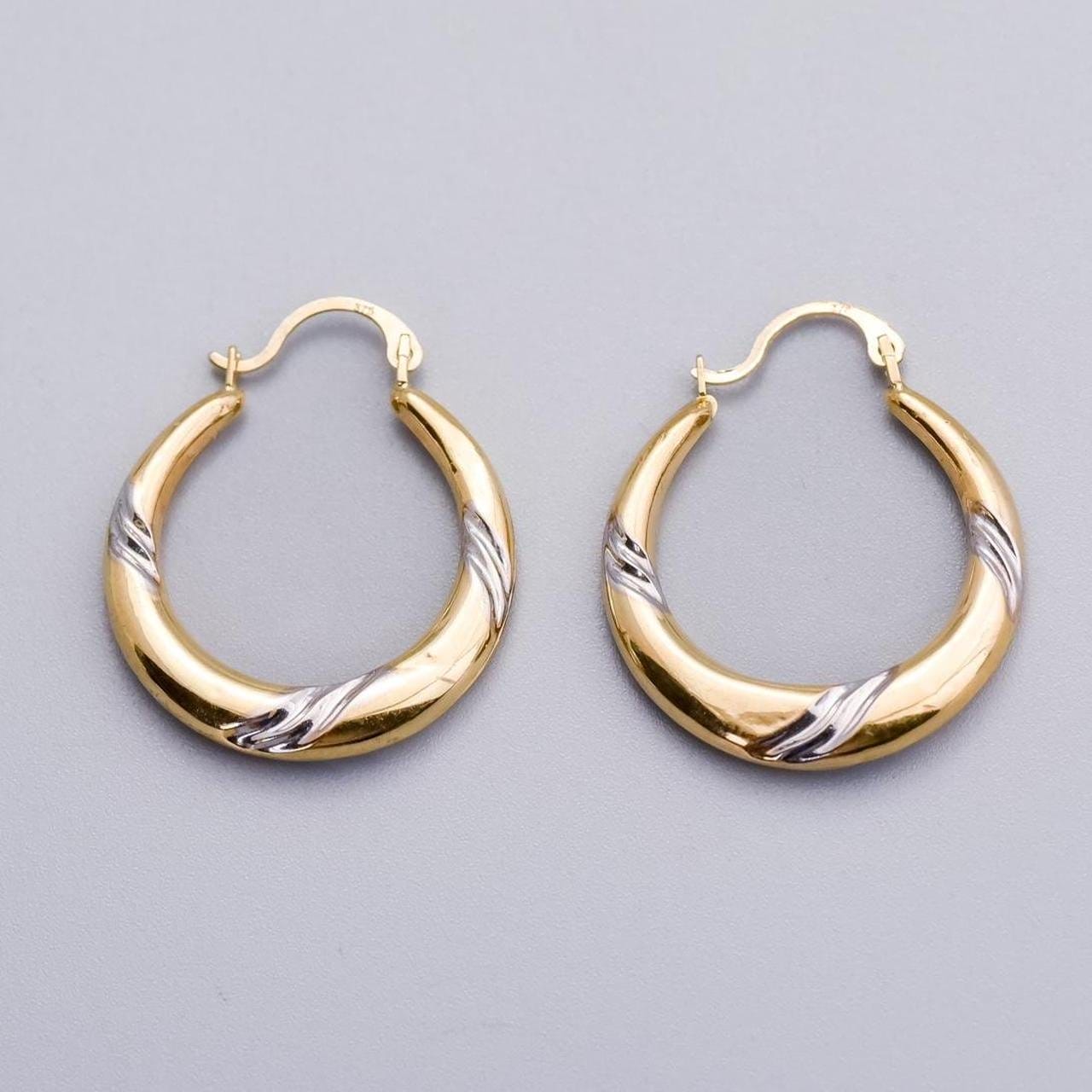 9K Gold Two-Tone Hoop Earrings