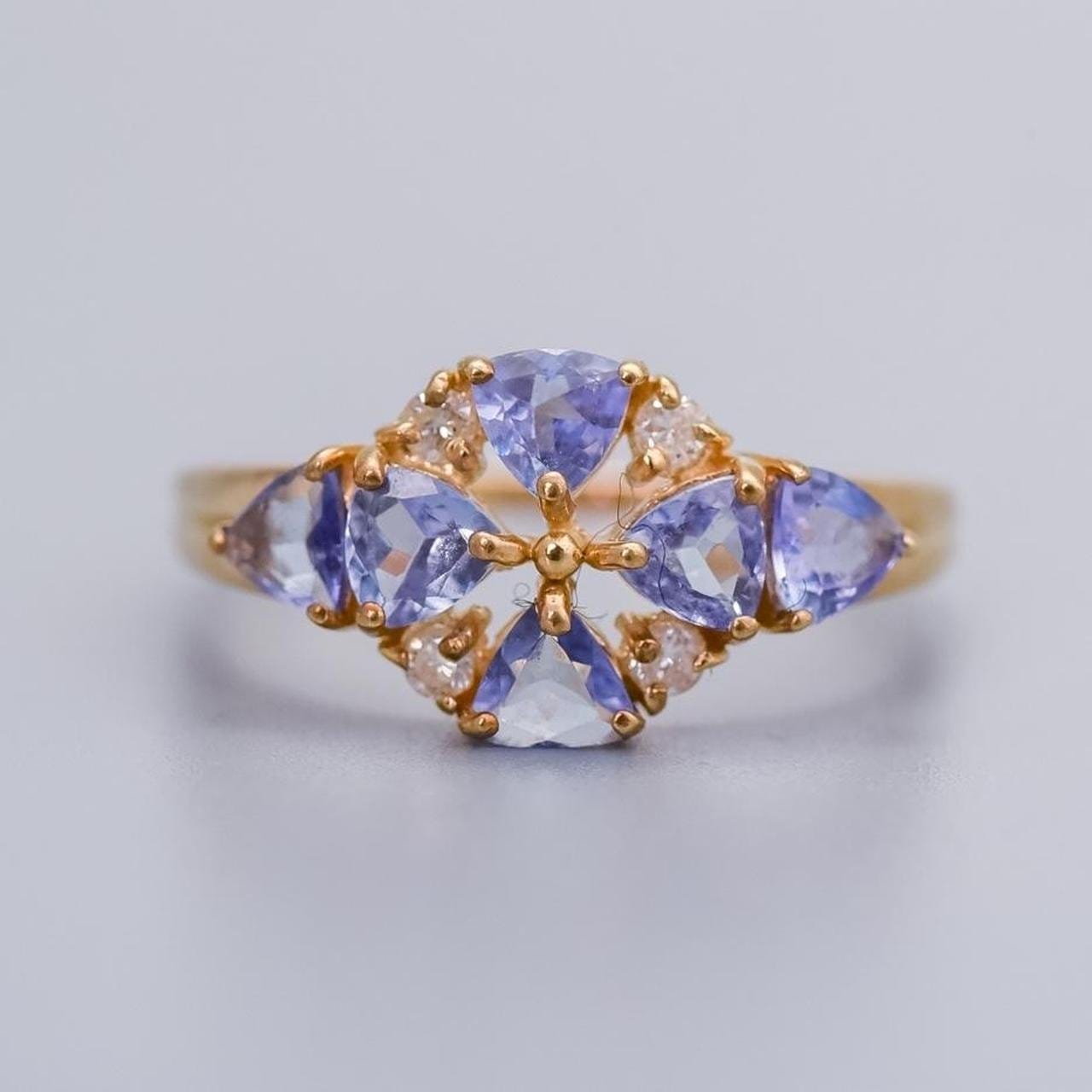 9K Gold Tanzanite and CZ Ring