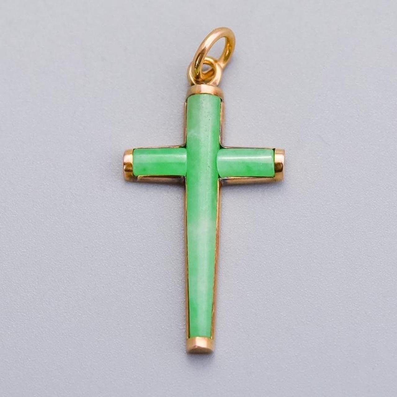 14K Gold Jade Cross Pendant