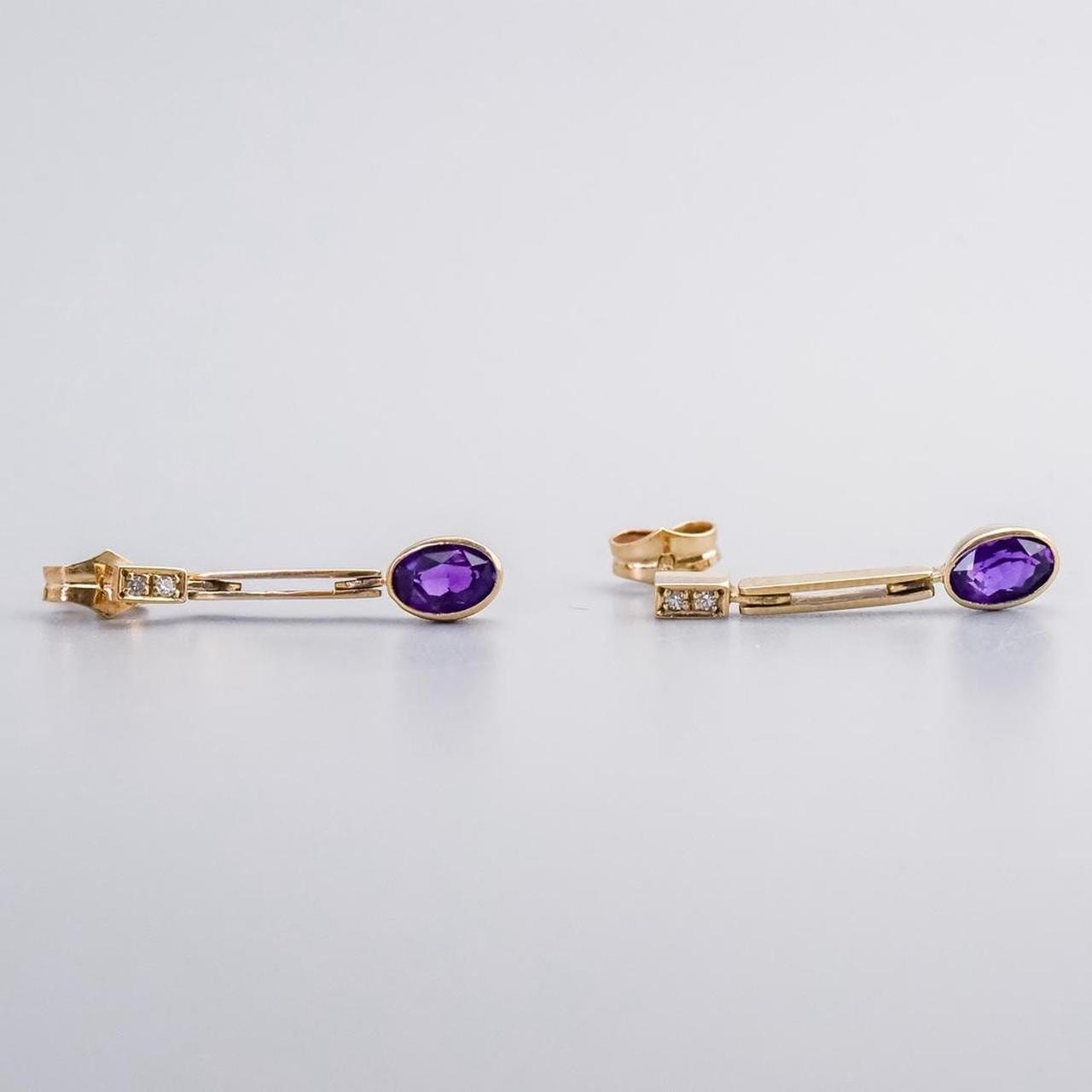 9K Gold Amethyst & Diamond Dangly Earrings