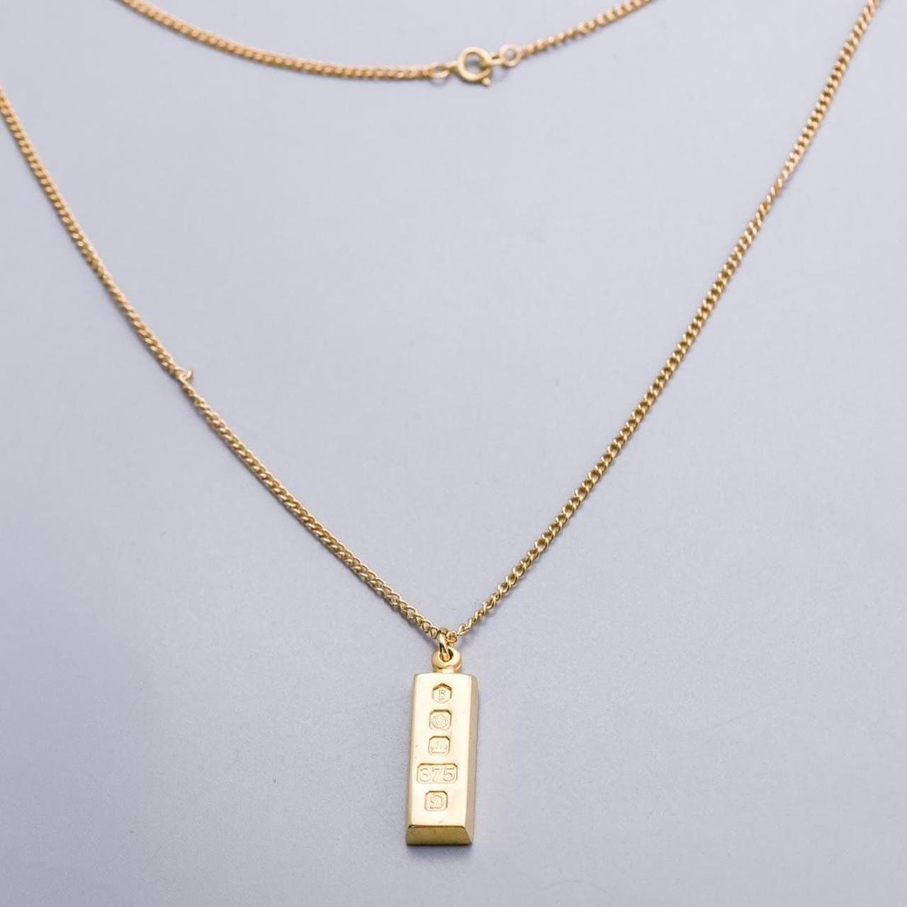 9K Gold Ingot Pendant Necklace