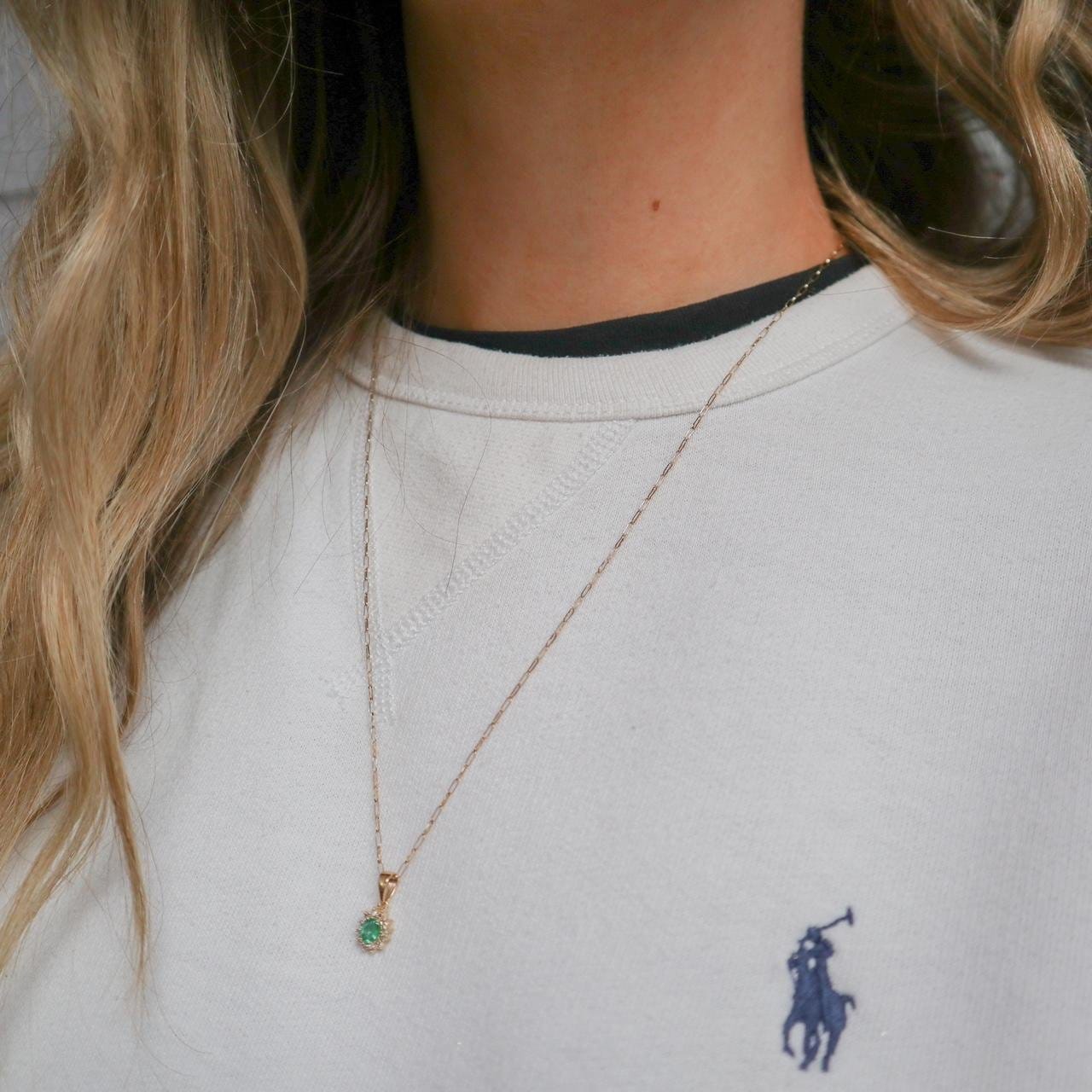 9K & 14K Gold Emerald and Diamond Pendant Necklace