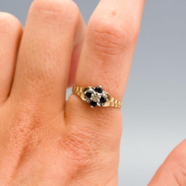 9K Gold Sapphire and Diamond Ring