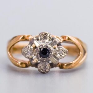 9K Gold Sapphire & Diamond Ring