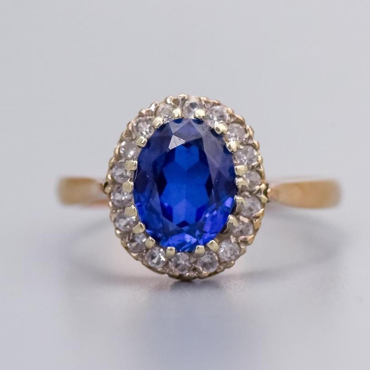 9K Gold Sapphire and Diamond Ring