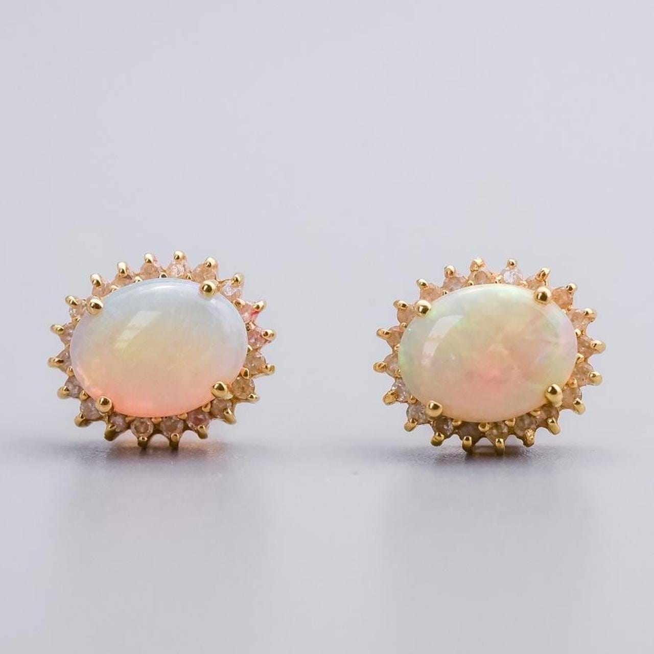14K Gold Opal and Diamond Earrings