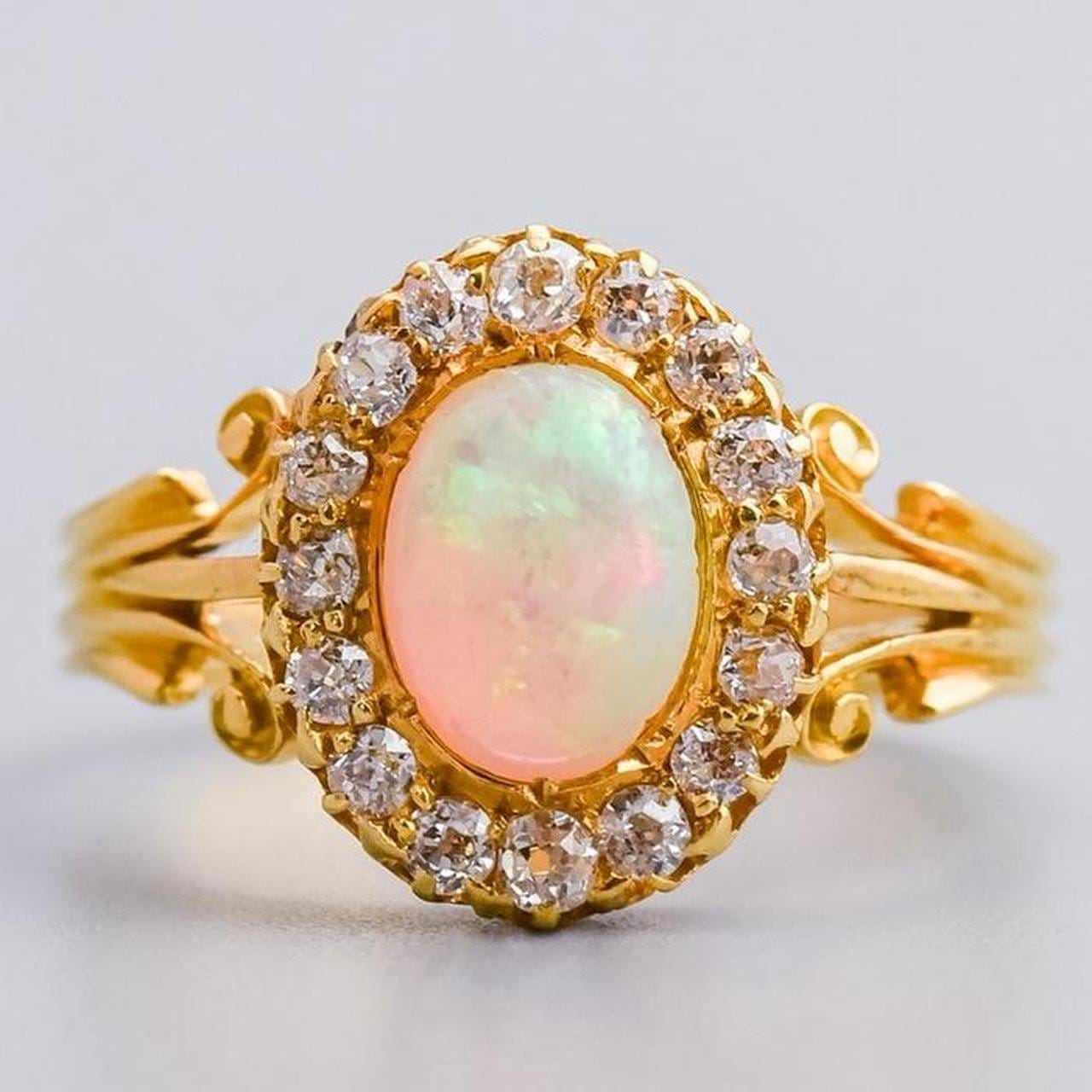 18K Gold Victorian Opal & Diamond Cluster Ring