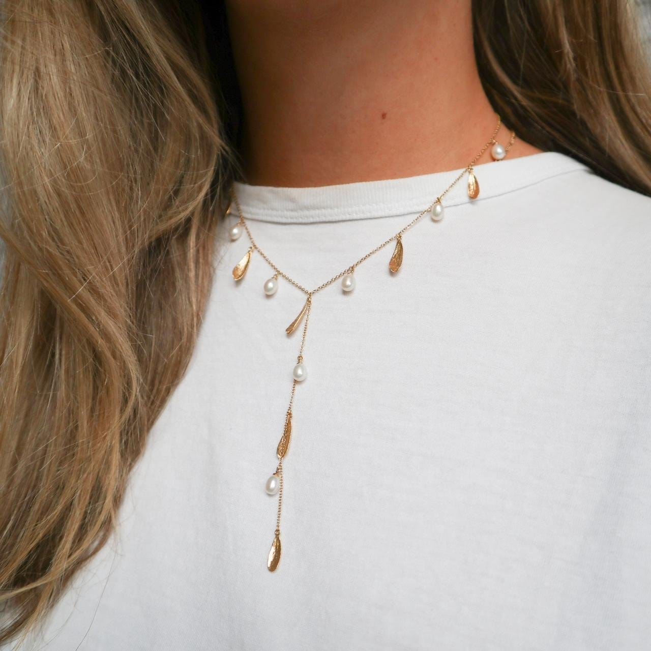 18K Gold Pearl Droplet Necklace
