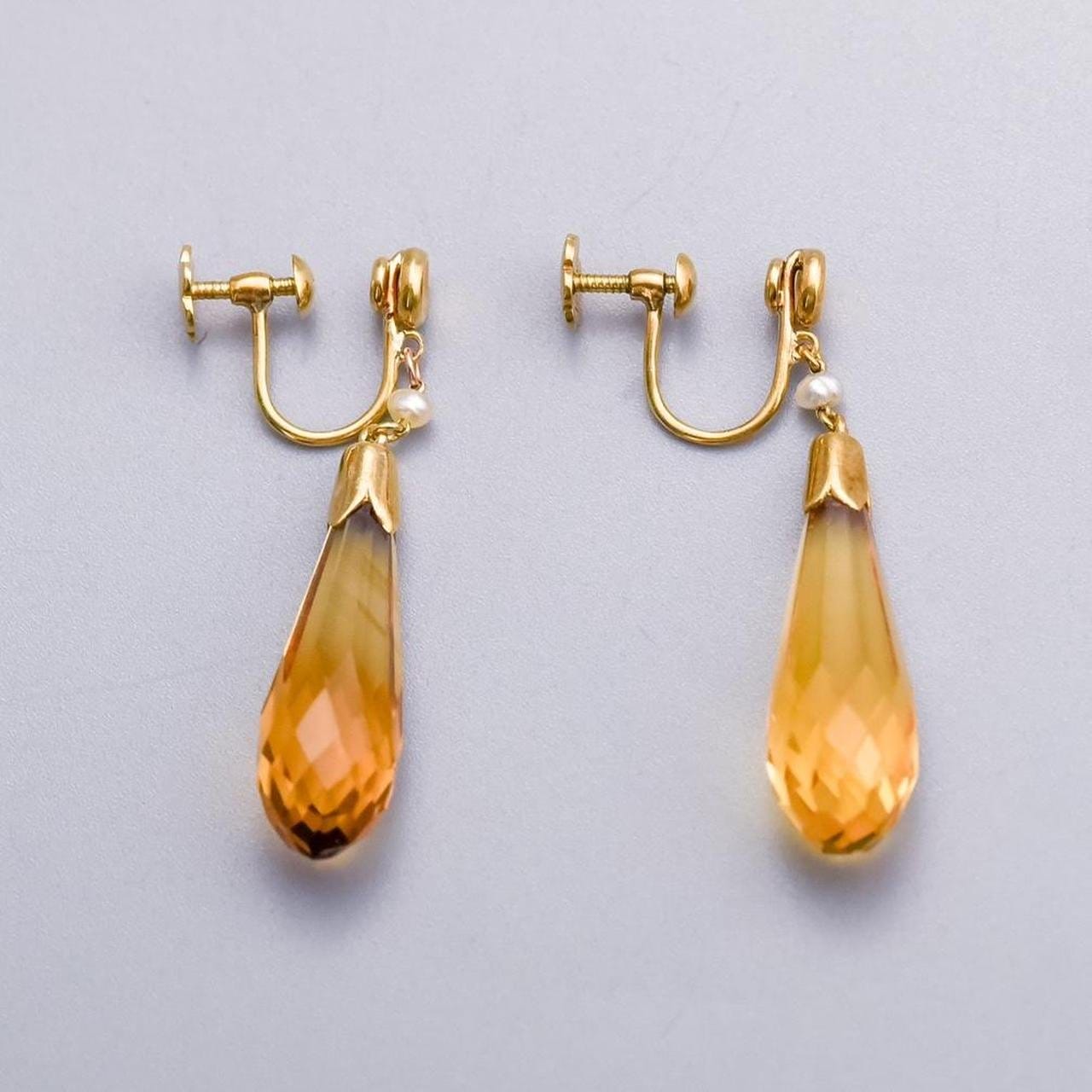 15ct Gold Antique Citrine Drop Earrings