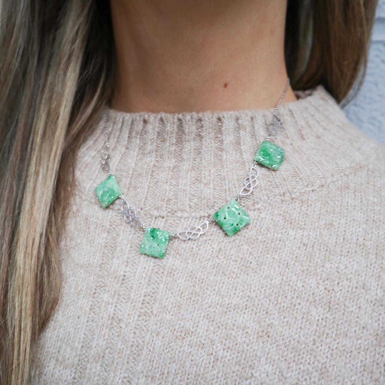 9K White Gold Celtic Knot and Jade Necklace