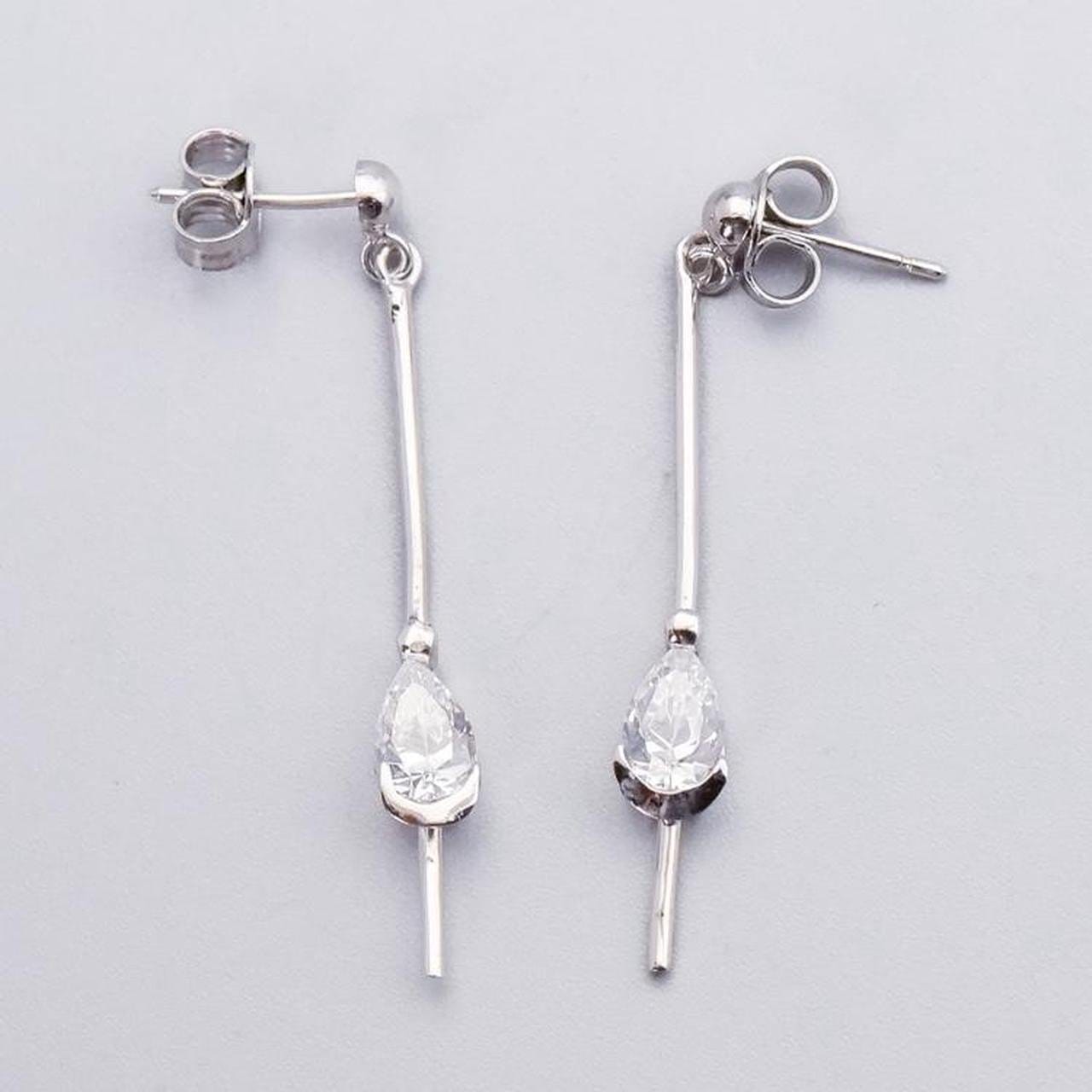 9K White Gold CZ Dangly Earrings