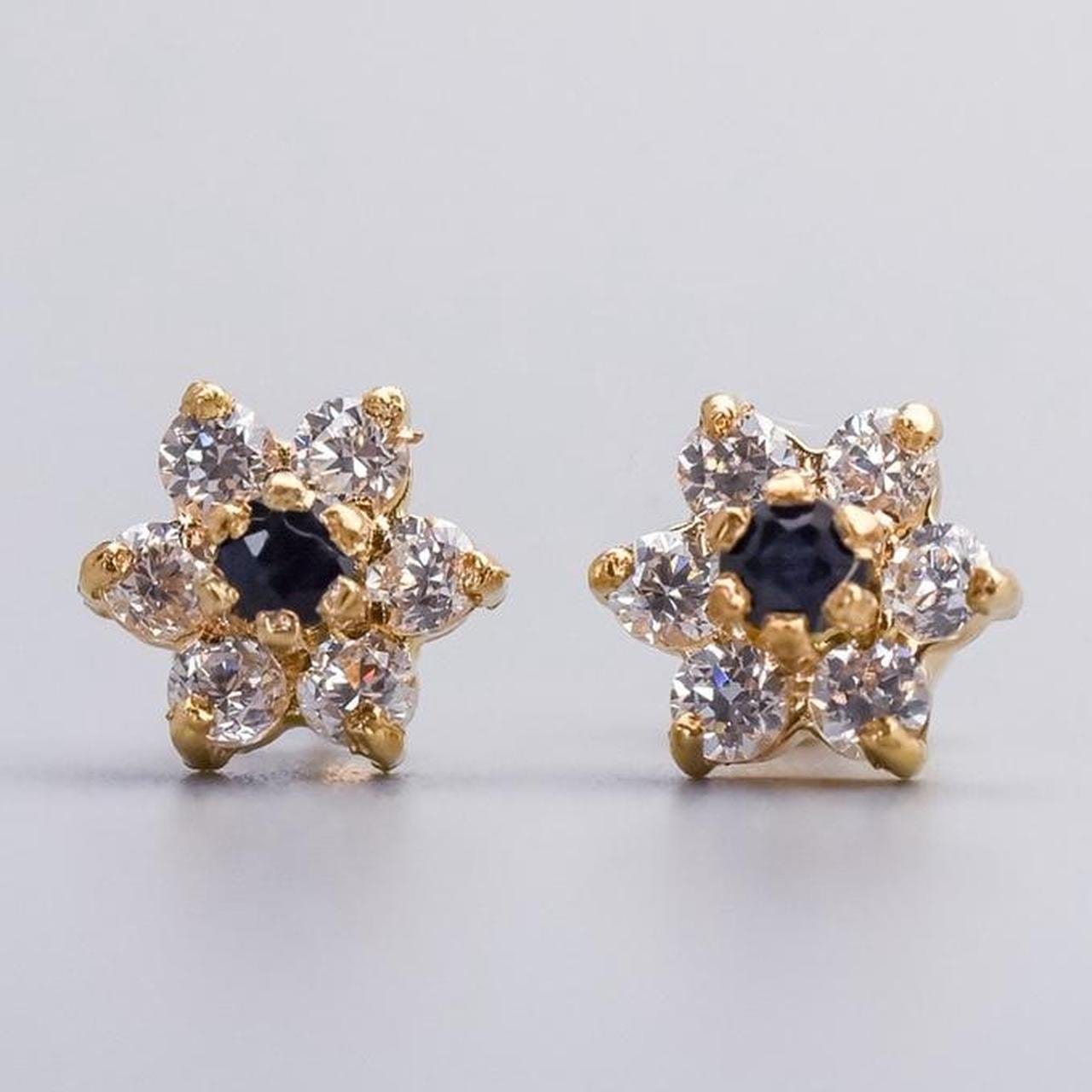 9K Gold Sapphire & CZ Cluster Earrings