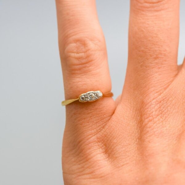18K Gold Art Deco Diamond Trilogy Ring