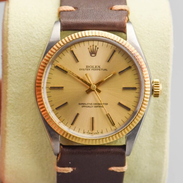 1970s Rolex Oyster Perpetual 34mm Ref. 1005 Champagne Dial and Bezel on Stainless Steel