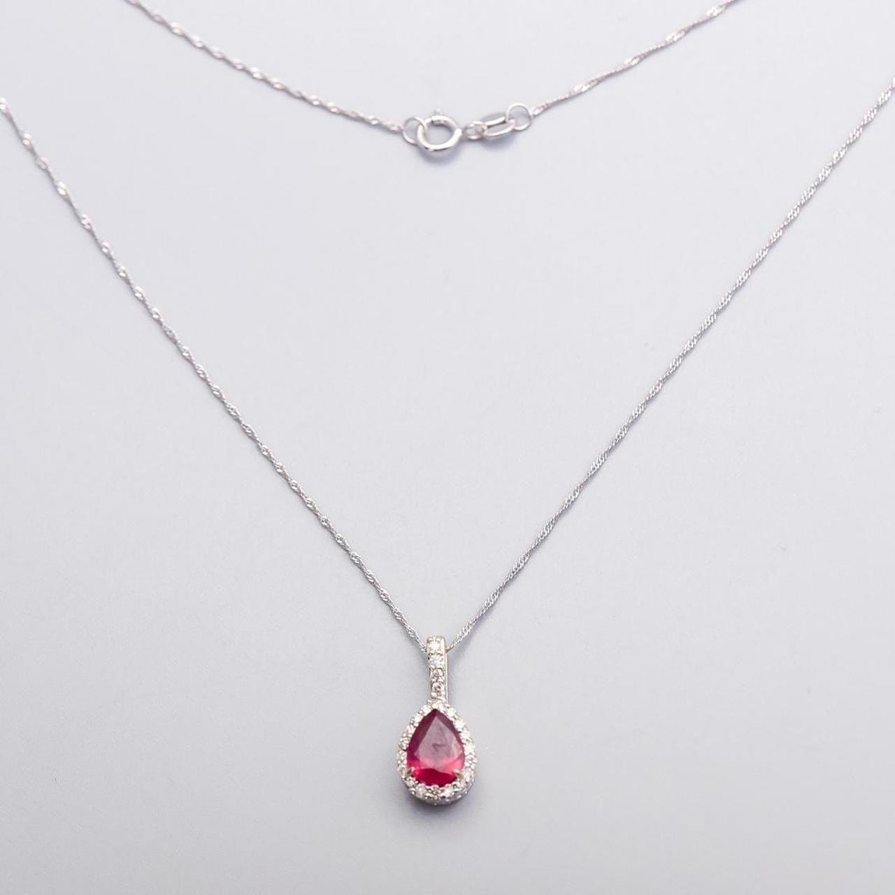 14K White Gold Ruby Necklace