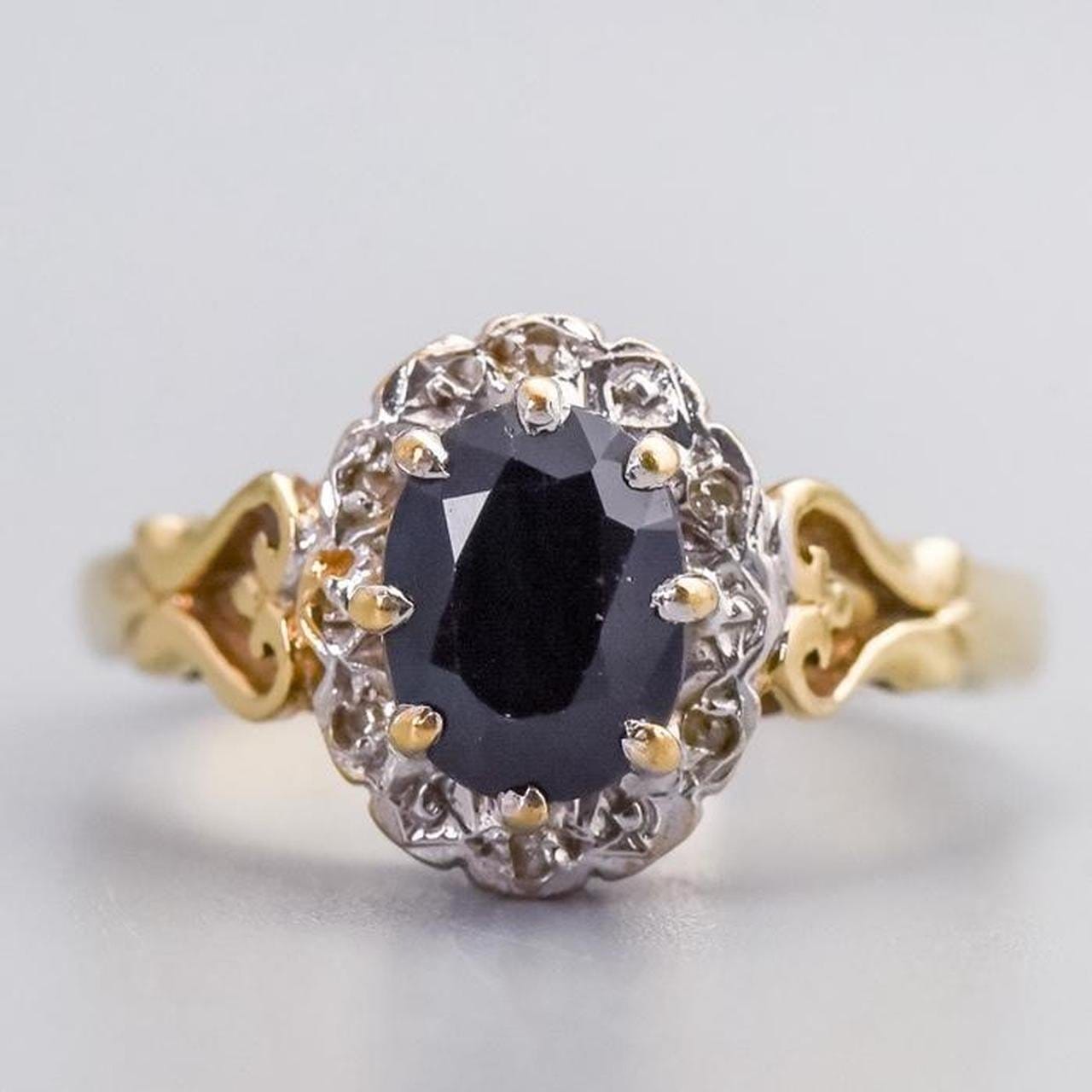 9K Gold Sapphire & Diamond Ring