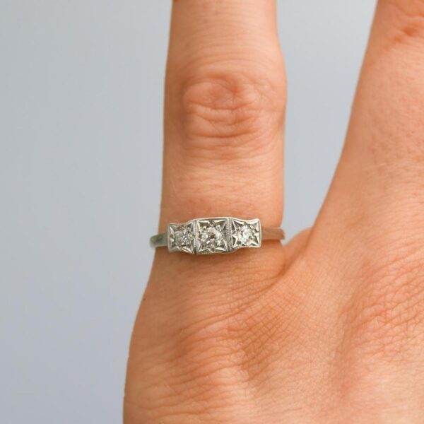 18K Gold Art Deco Diamond Trilogy Ring