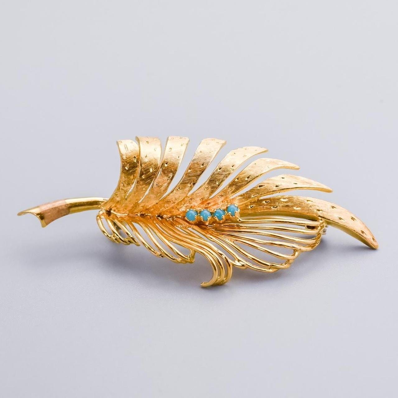 18K Gold Feather Brooch