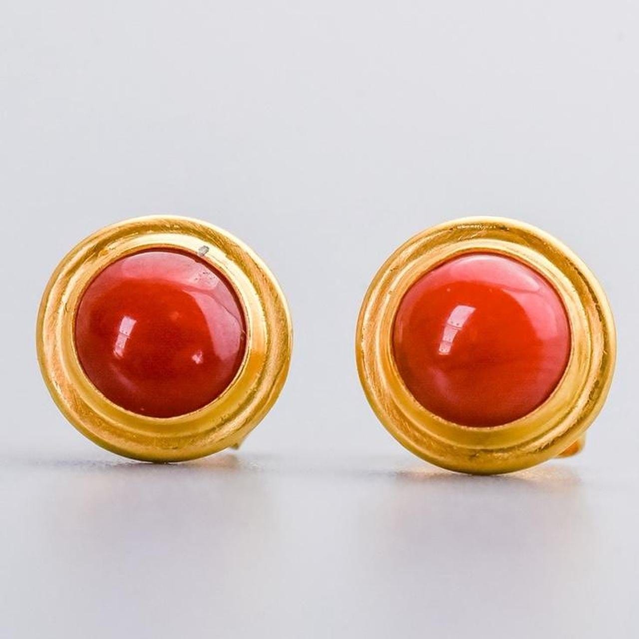 18K Gold Antique Coral Earrings