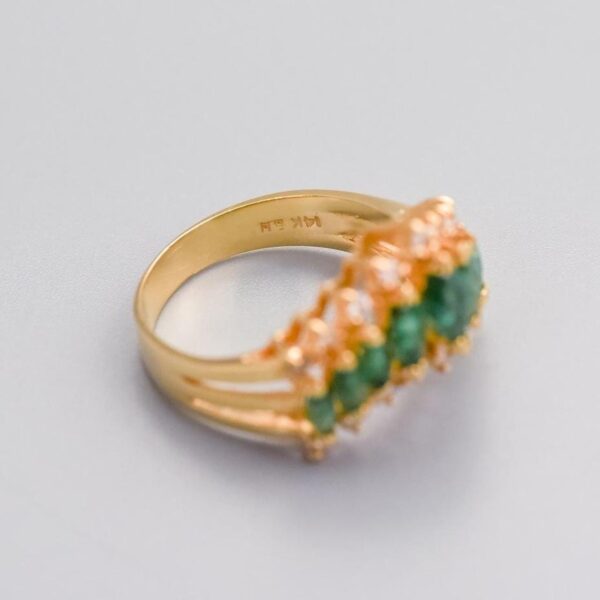 14K Gold Emerald and Diamond Chevron Ring