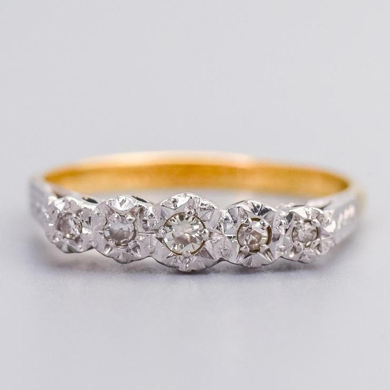 18K Gold Art Deco Five Stone Diamond Ring