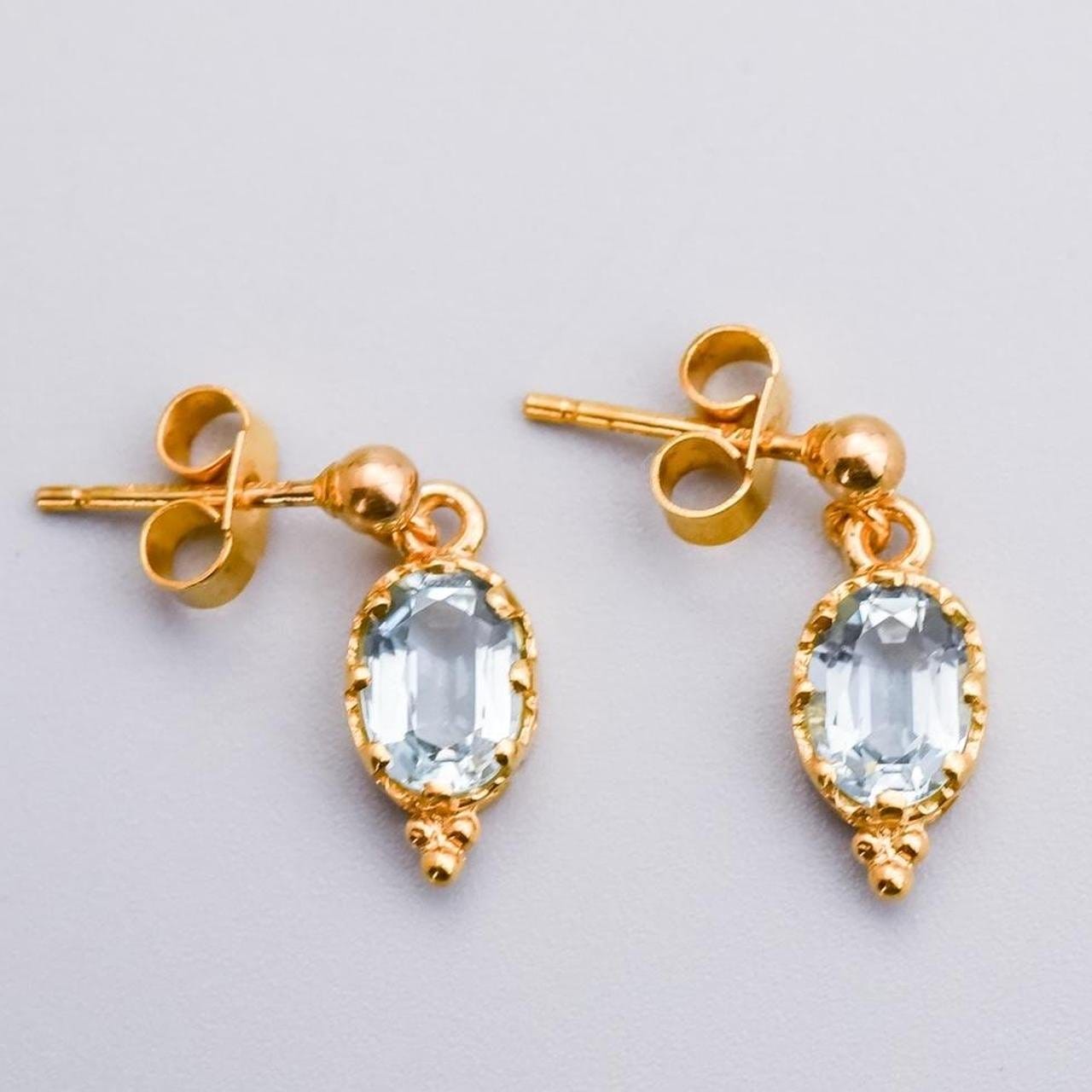 9K Gold Aquamarine Dangly Earrings