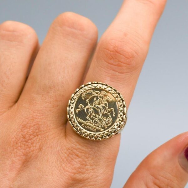 Solid 9K Gold St. George Coin Ring