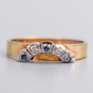 9K Gold Sapphire & Diamond Crescent Ring