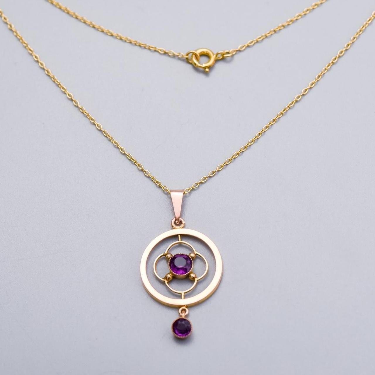9K Gold Antique Amethyst Pendant Necklace