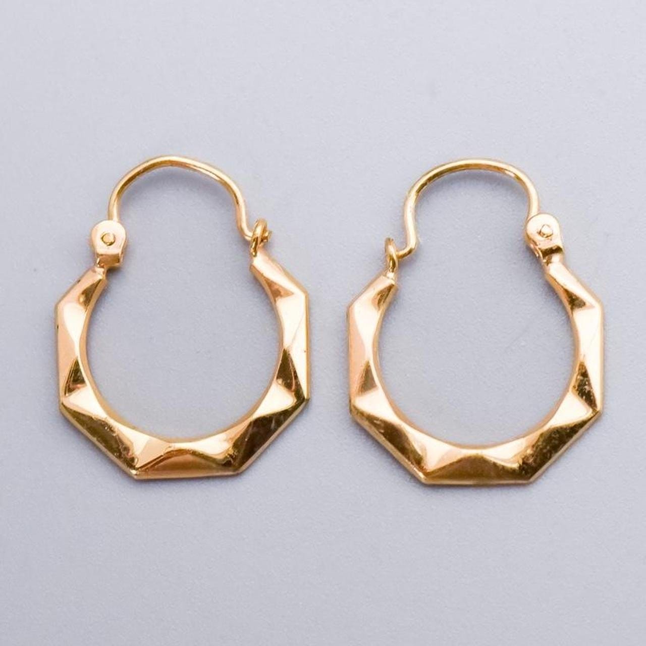 9K Gold Faceted Hoop Earrings