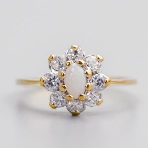 9K Gold Opal and CZ Ring
