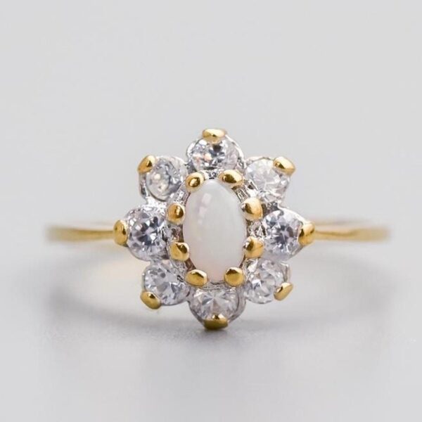 9K Gold Opal and CZ Ring