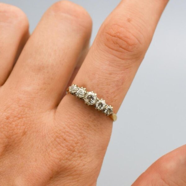 18K Gold Antique Five Stone Diamond Ring