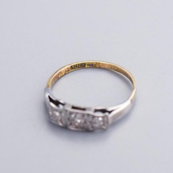18K Gold Art Deco Diamond Trilogy Ring