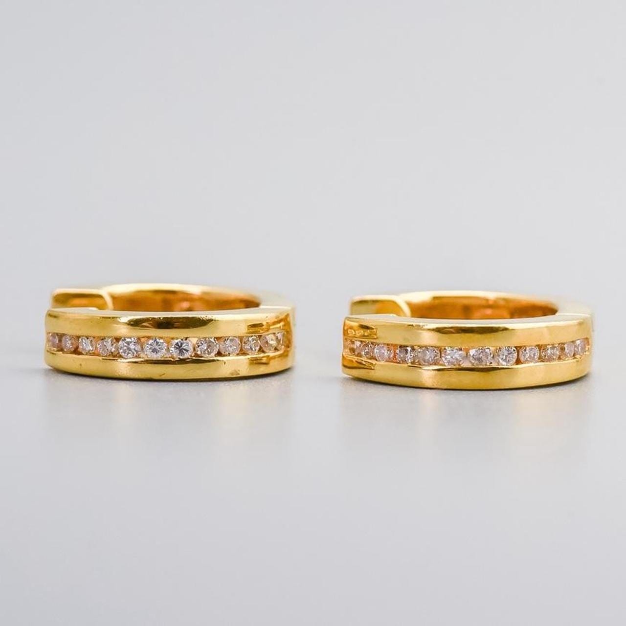 18K Gold Diamond Huggie Earrings