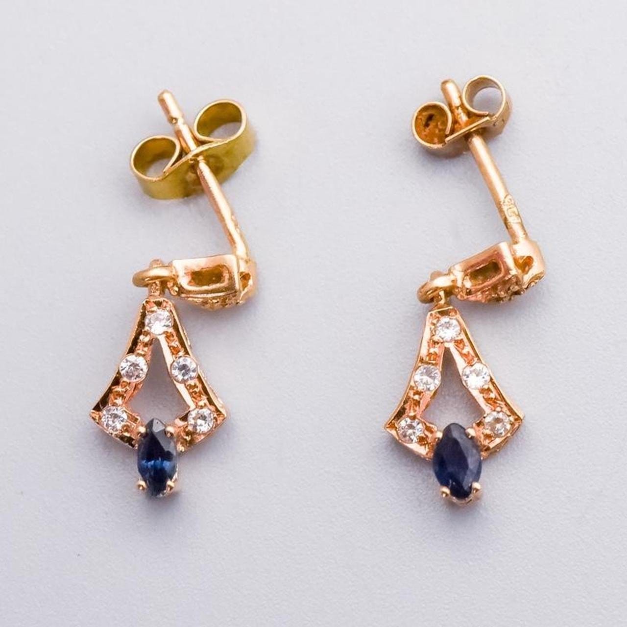 9K Gold Sapphire & CZ Dangly Earrings