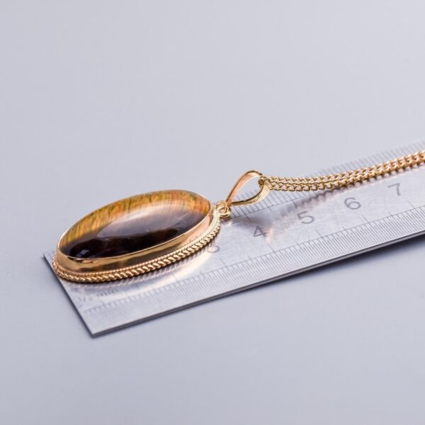 9K Gold Tigers Eye Pendant Necklace
