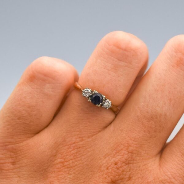 9K Gold Sapphire and Diamond Ring