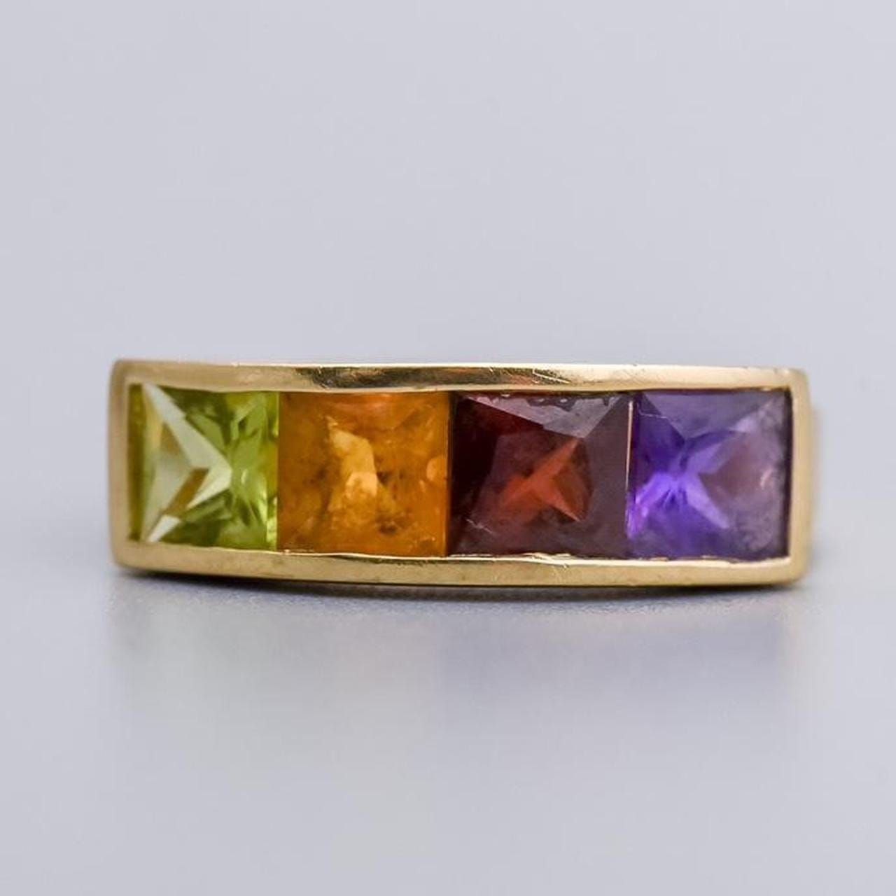 14K Gold Multi-Stone Rainbow Ring