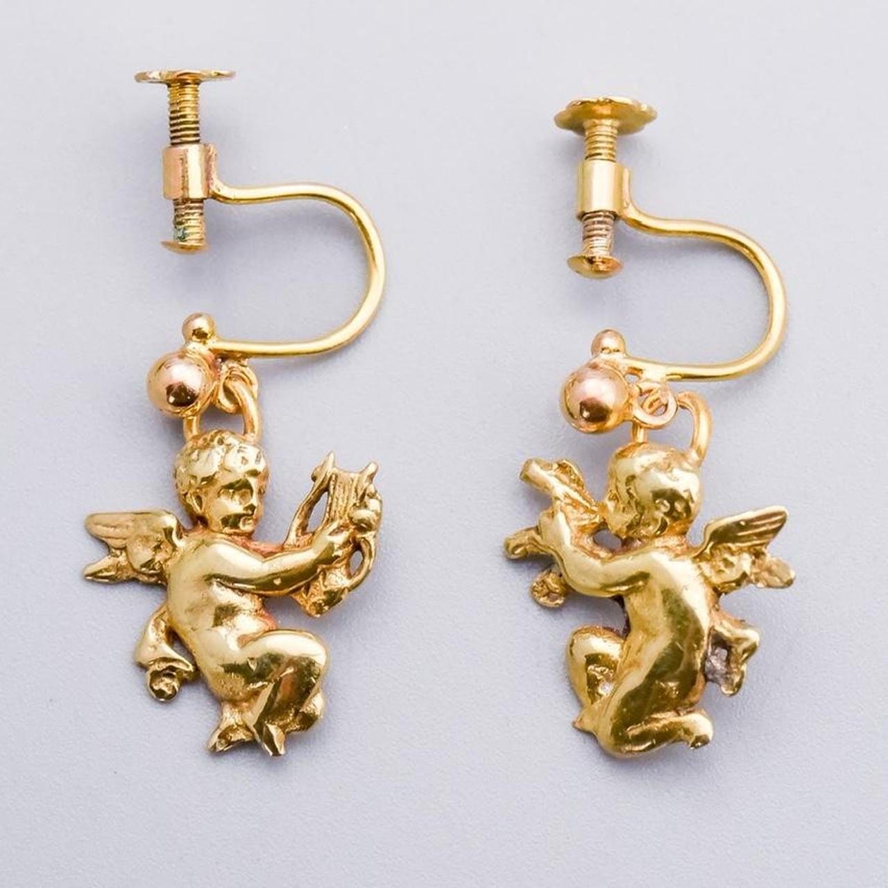 9K Gold Cherub Dangly Earrings